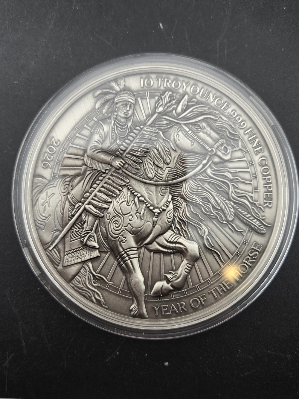 Year of the Horse Decorative Copper Round - Silver Finish